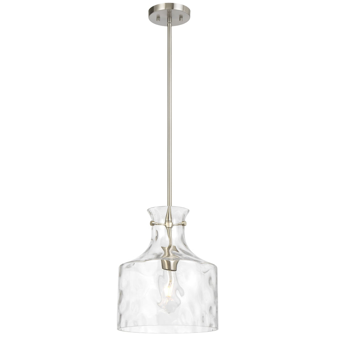 Telbix Perron Modern Glass Pendant with Dimpled Decanter-Inspired Shade | Nickel