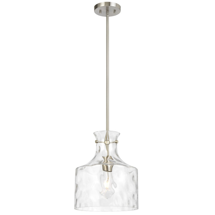 Telbix Perron Modern Glass Pendant with Dimpled Decanter-Inspired Shade | Nickel
