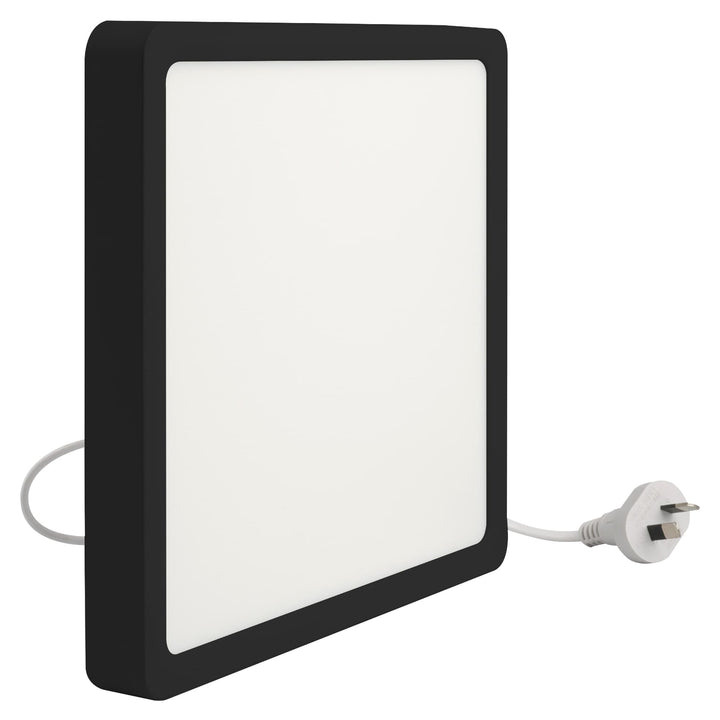 Telbix Lunos Square Black Frame Dimmable 3CCT LED Oyster Light with Flex and Plug | Large