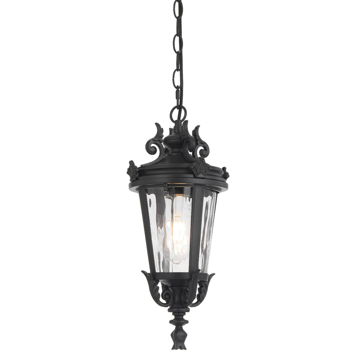 Telbix Pedral Classic Outdoor Lantern Pendant with Textured Glass and Multiple Suspension | Black
