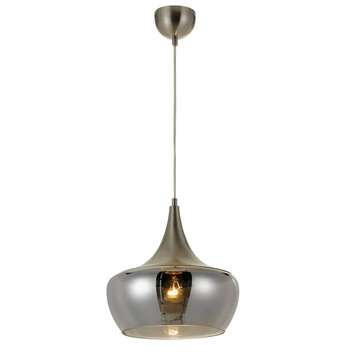 Telbix Landy Glass And Metal Pendant Light | Smoked With Matt Nickel