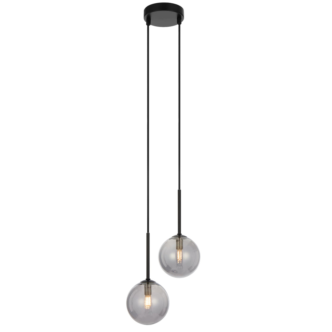 Telbix Gaston Black 2 Light Pendant Light | Smoke
