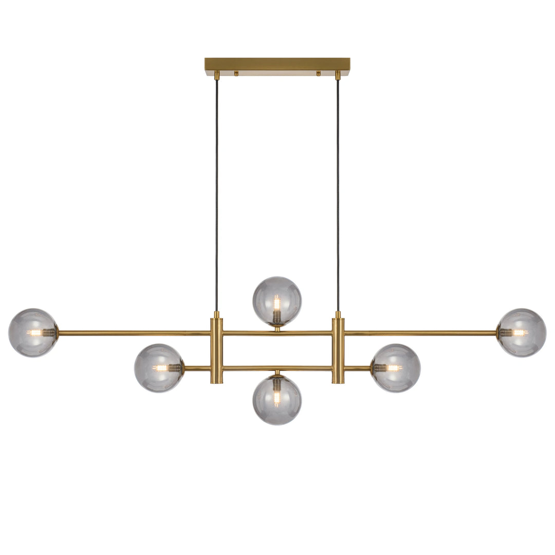 Telbix Antique Gold Tyson 6 Light Pendant | Smoke