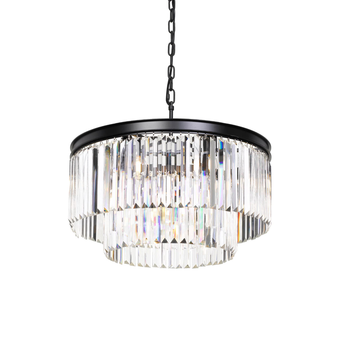 Telbix Serene Round Antique Black & Crystal Chandelier (E14) | 9 Light