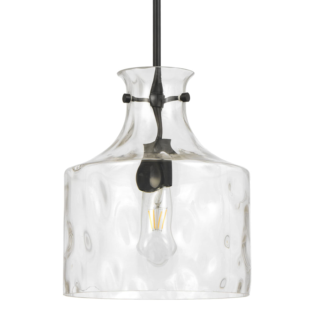 Telbix Perron Modern Glass Pendant with Dimpled Decanter-Inspired Shade | Black