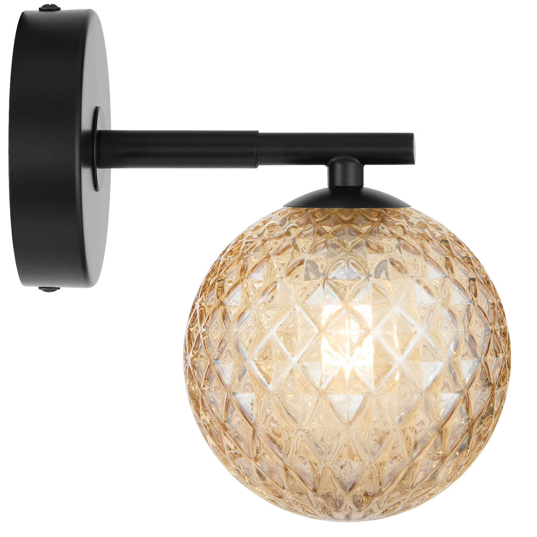 Telbix Felton Black 1 Light Wall Light | Amber Tear