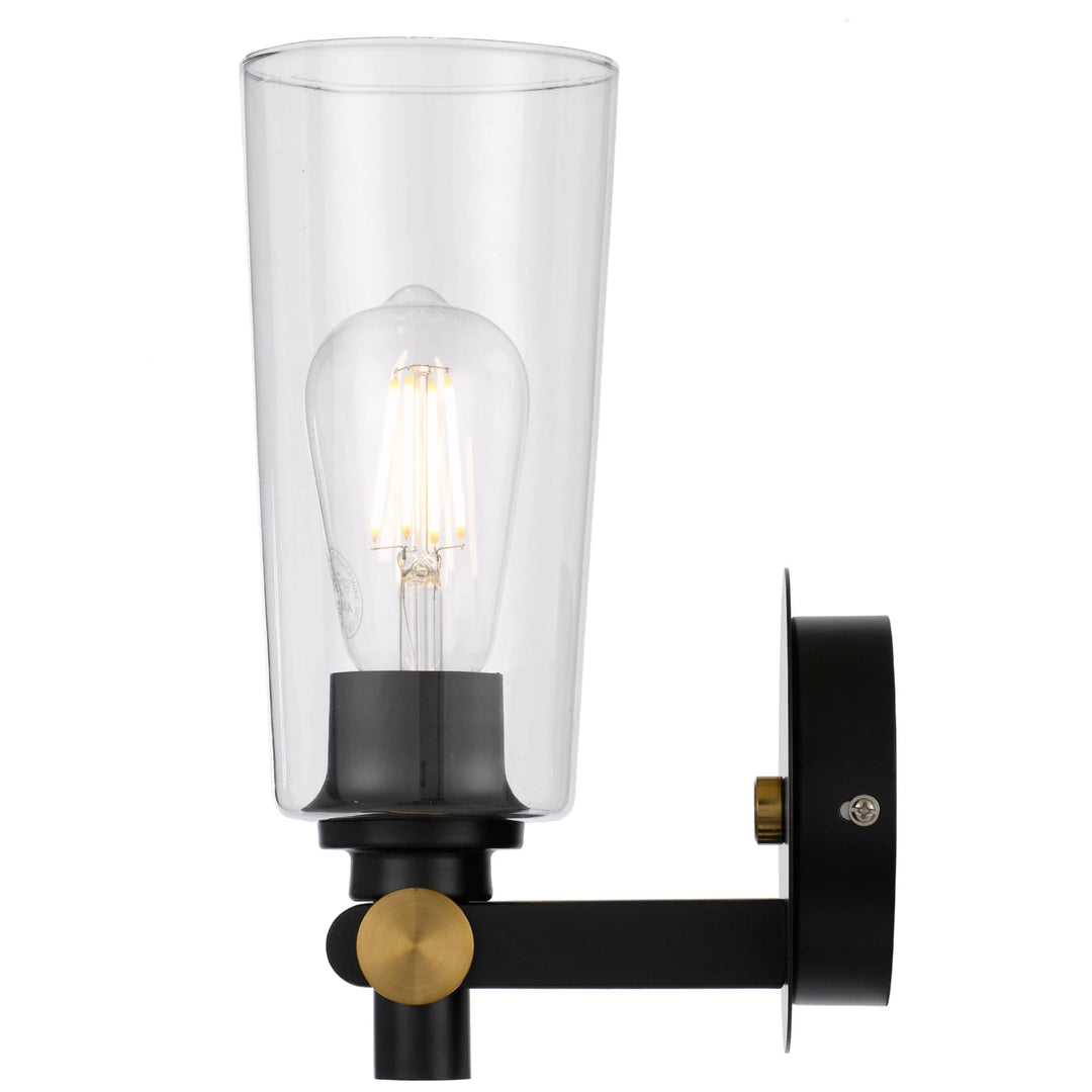 Telbix Delmar 1 Light Wall Lamp | Black & clear glass