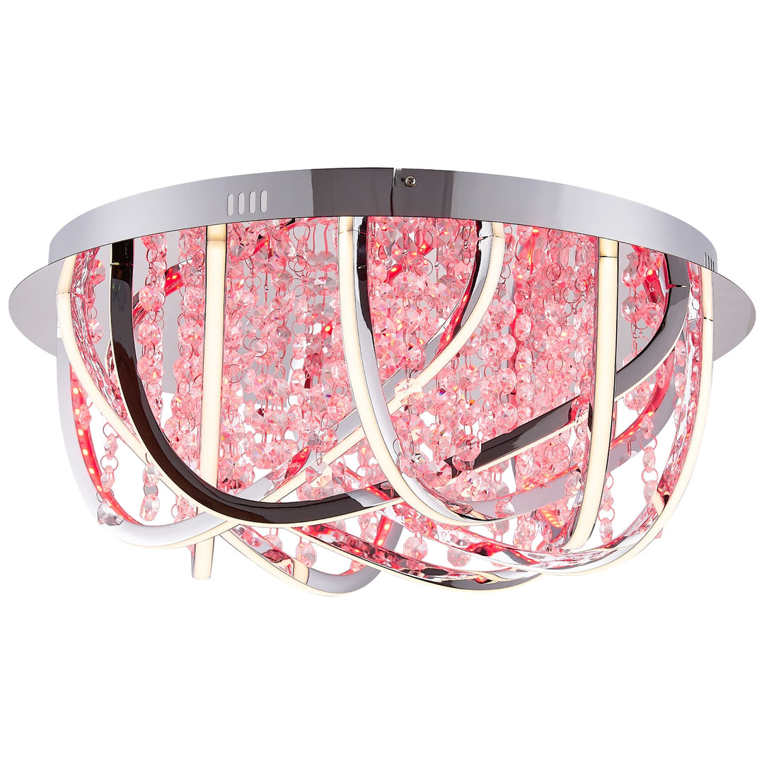 Telbix Luxia Round Flush Mount LED Ceiling Light with Cascading Crystals and RGB Colour Effects | Large