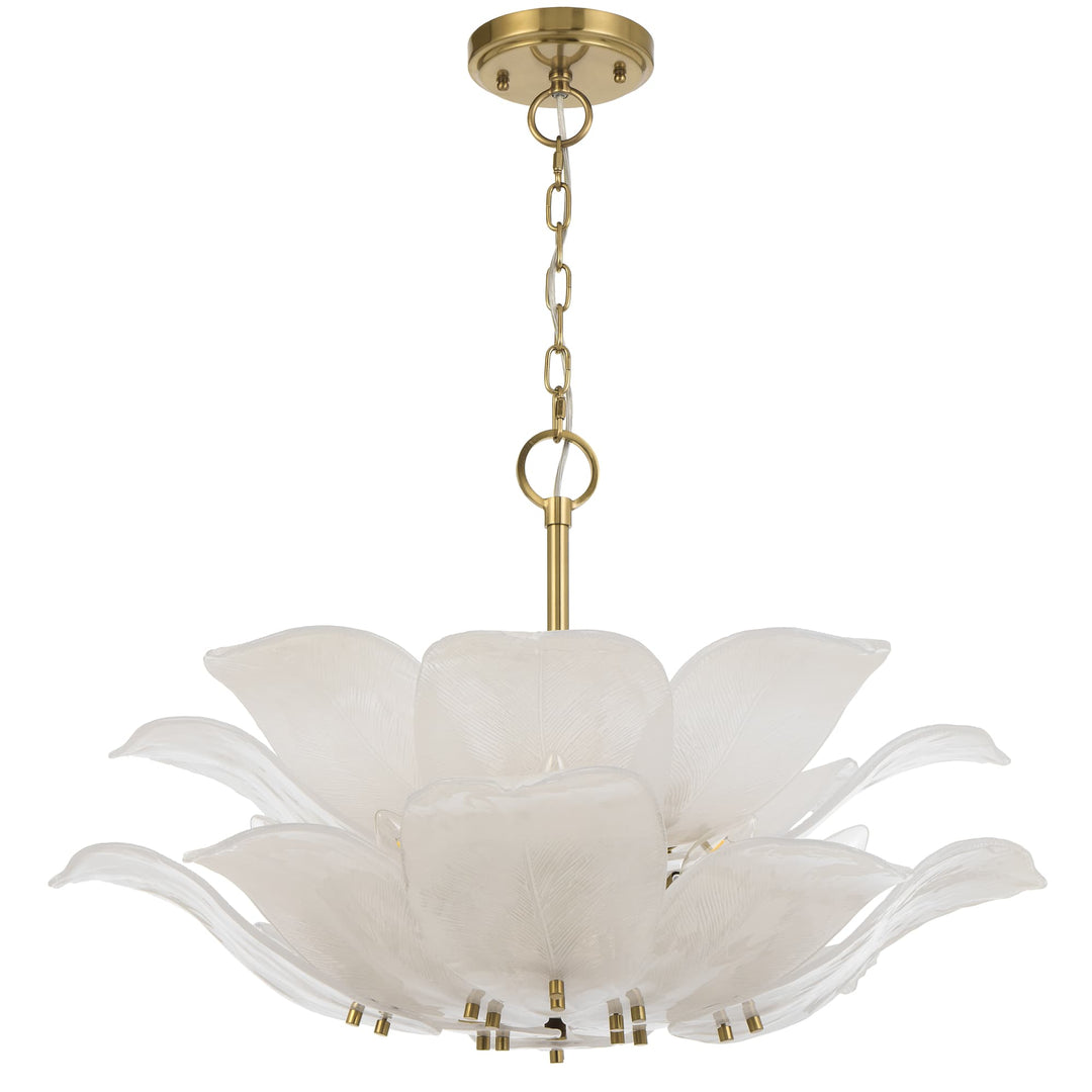 Telbix Monte 8-Light Floral Pendant with Frosted Glass Leaf Motif | Brass