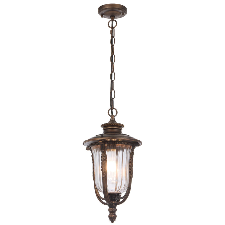 Telbix Ramiro Classic Outdoor Lantern Pendant with Textured Glass and Multiple Suspension | Bronze