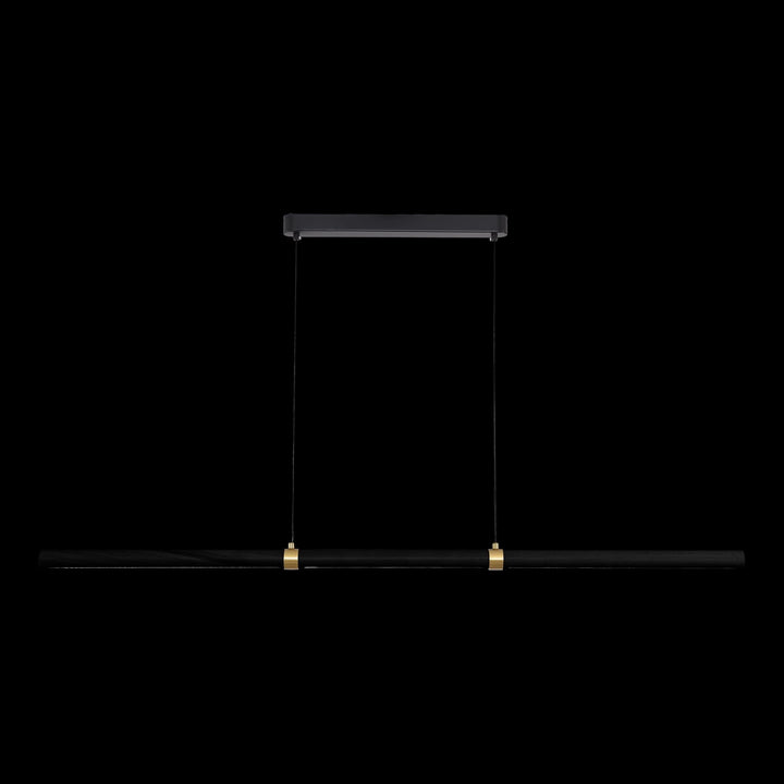 Calibo Aquila 2000mm Timber Tubular LED Linear Pendant with Brass Finish Collar | Black Ash with Black