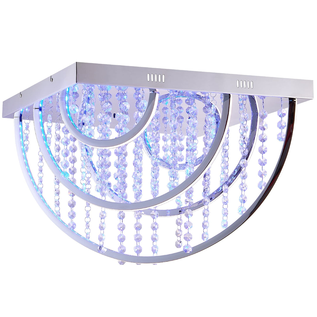 Telbix Luxia Square Flush Mount LED Ceiling Light with Cascading Crystals and RGB Colour Effects | Large