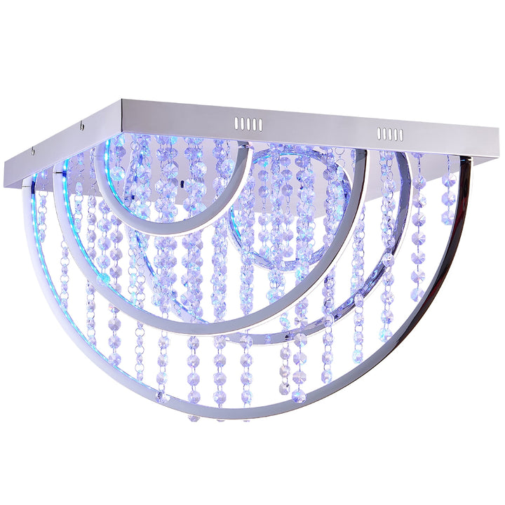 Telbix Luxia Square Flush Mount LED Ceiling Light with Cascading Crystals and RGB Colour Effects | Large