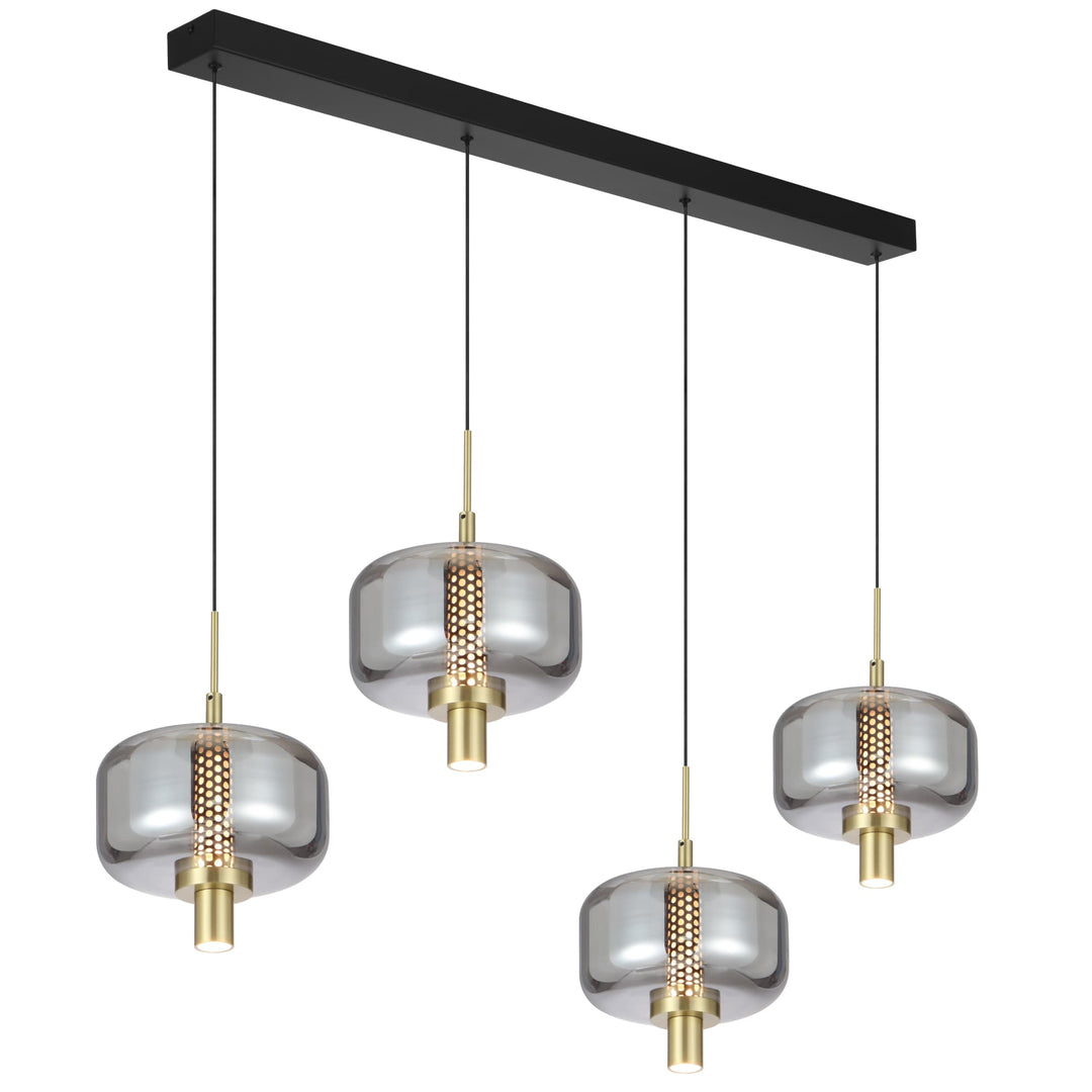Telbix Volen 4 Light LED Bar Pendant | Black and Smoke