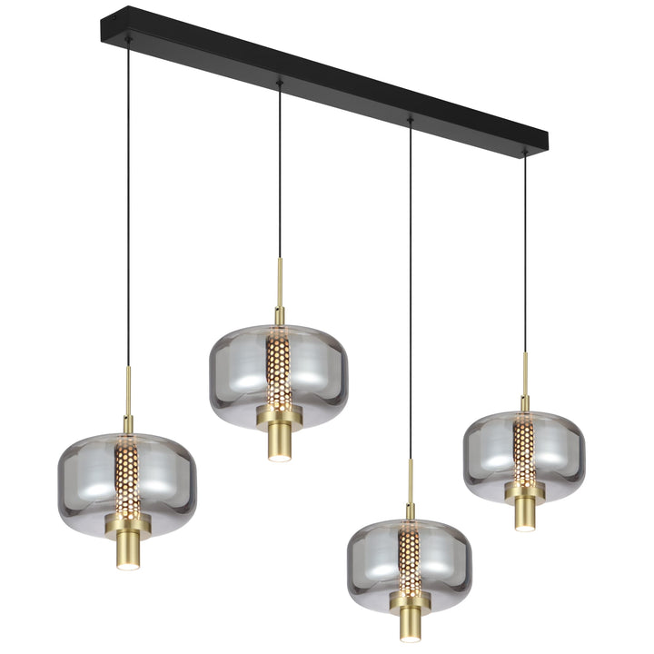 Telbix Volen 4 Light LED Bar Pendant | Black and Smoke