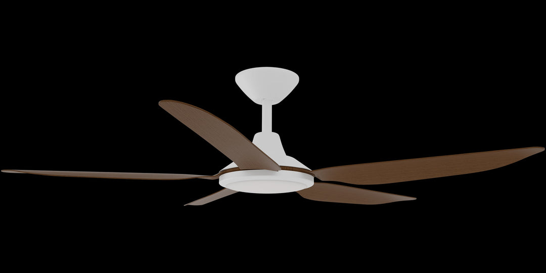 Calibo Storm 52" (1320mm) 5 Blade 18W Tricolour LED Light Indoor/Outdoor DC Ceiling Fan & Remote | White & Koa