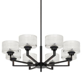 Telbix Moreno II 8 Light Modern Drum Pendant with Ribbed Glass Shade | Black