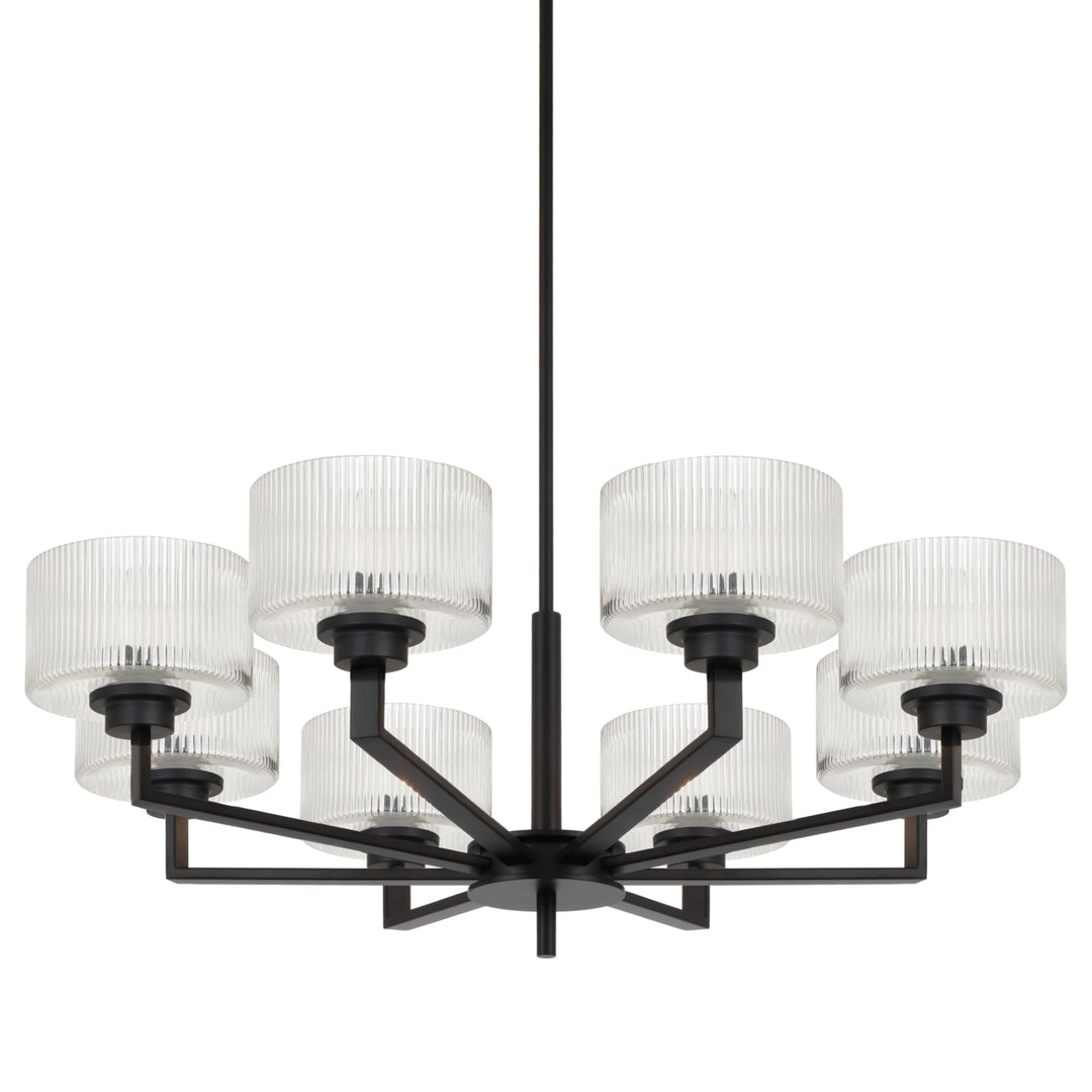 Telbix Moreno II 8 Light Modern Drum Pendant with Ribbed Glass Shade | Black