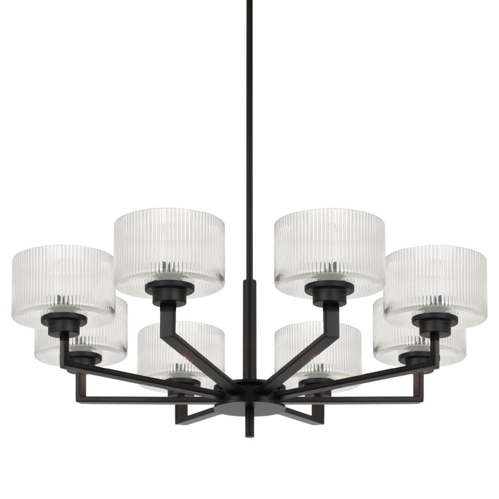 Telbix Moreno II 8 Light Modern Drum Pendant with Ribbed Glass Shade | Black