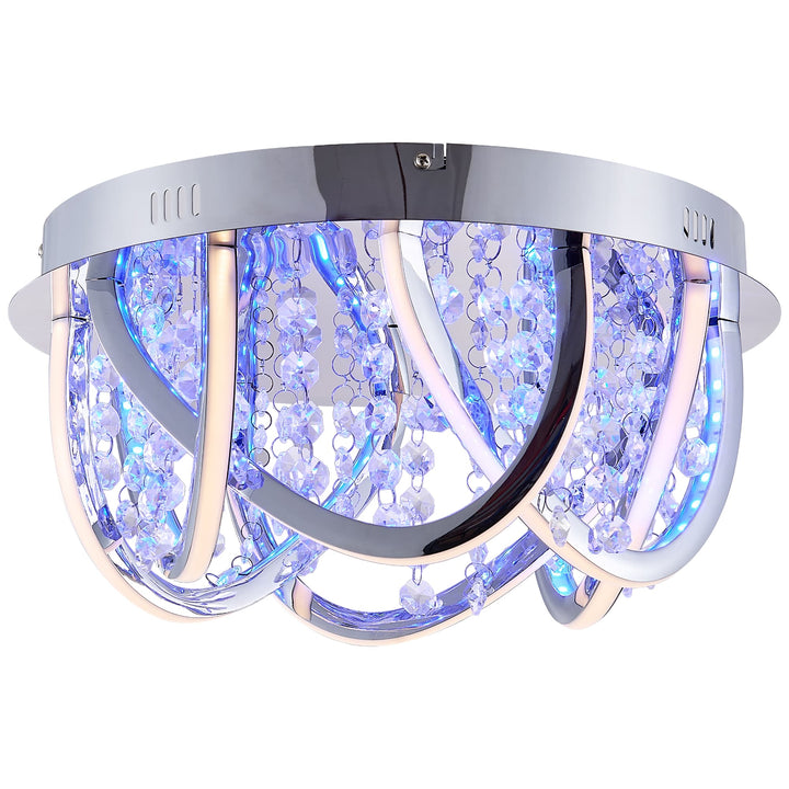 Telbix Luxia Round Flush Mount LED Ceiling Light with Cascading Crystals and RGB Colour Effects | Small