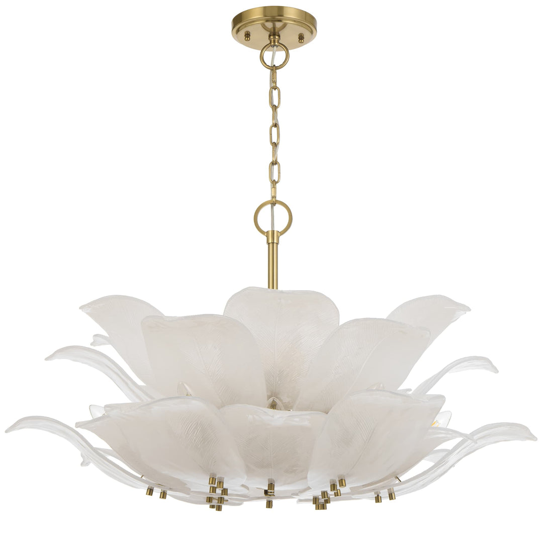 Telbix Monte 12-Light Floral Pendant with Frosted Glass Leaf Motif | Brass