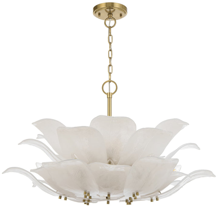 Telbix Monte 12-Light Floral Pendant with Frosted Glass Leaf Motif | Brass