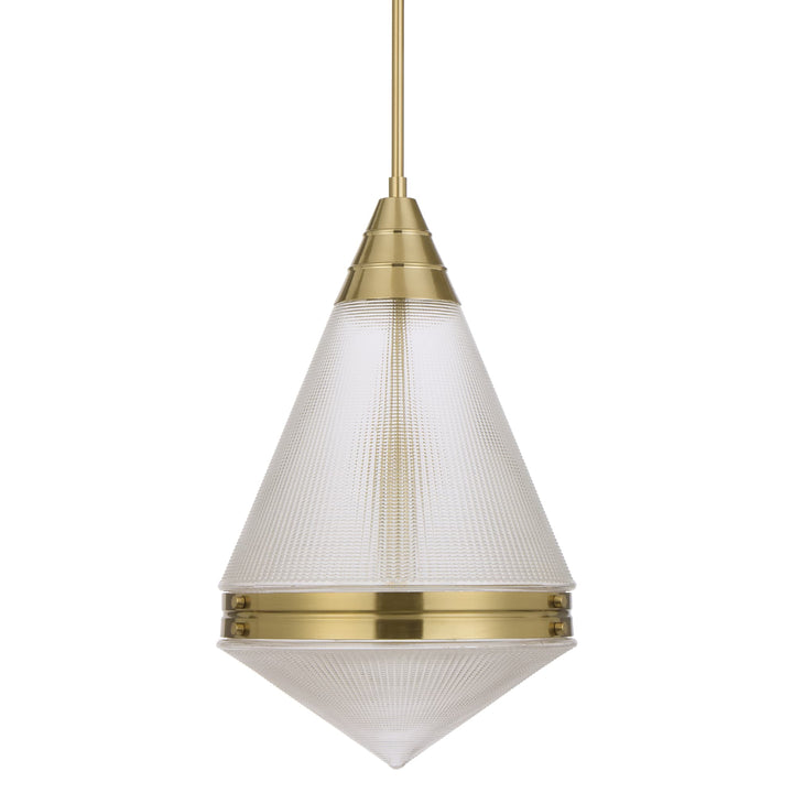 Telbix Harnon Modern Glass Pendant Light with Textured Cone Shade | Antique Gold