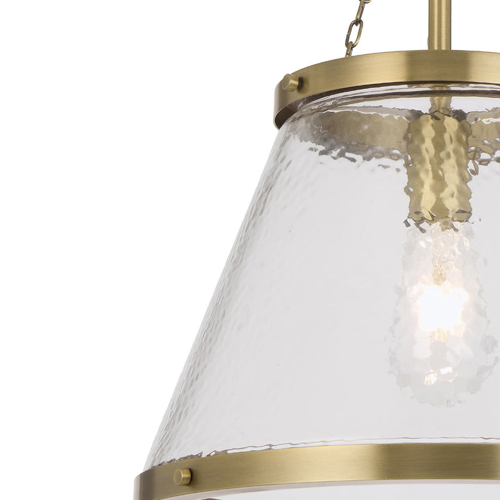 Telbix Olmont Textured Glass Cone Pendant with Modern Luxe Satin Gold Accents | Small