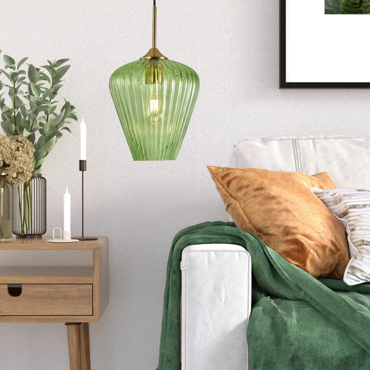 Calibo Ribbon Fluted Glass 280mm Pendant Light | Green