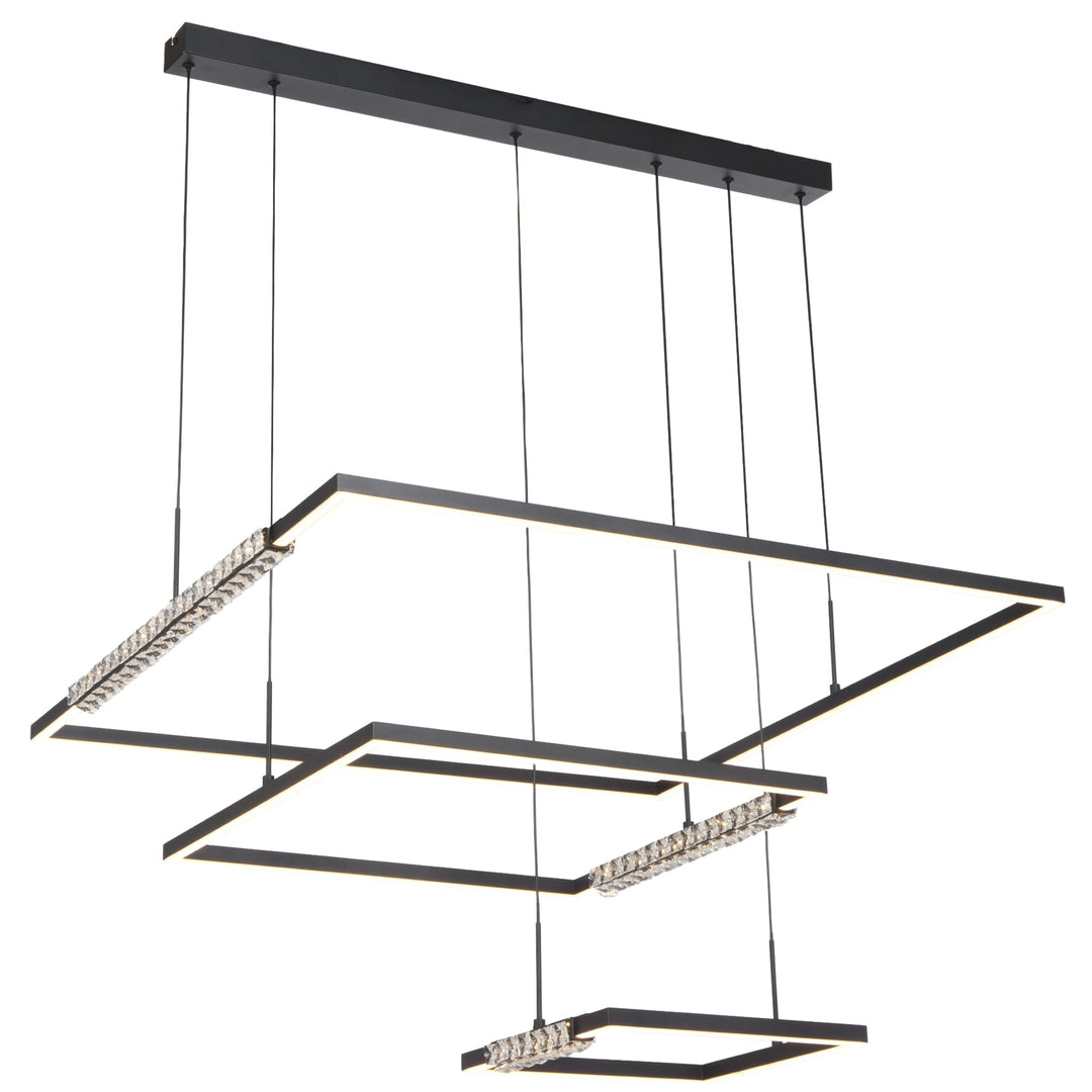 Telbix Zafra 3 Tier Cascading Square Tricolour LED Pendant with Crystals | Black