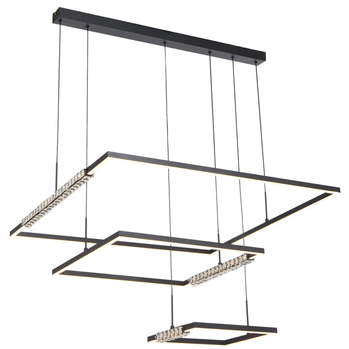 Telbix Zafra 3 Tier Cascading Square Tricolour LED Pendant with Crystals | Black