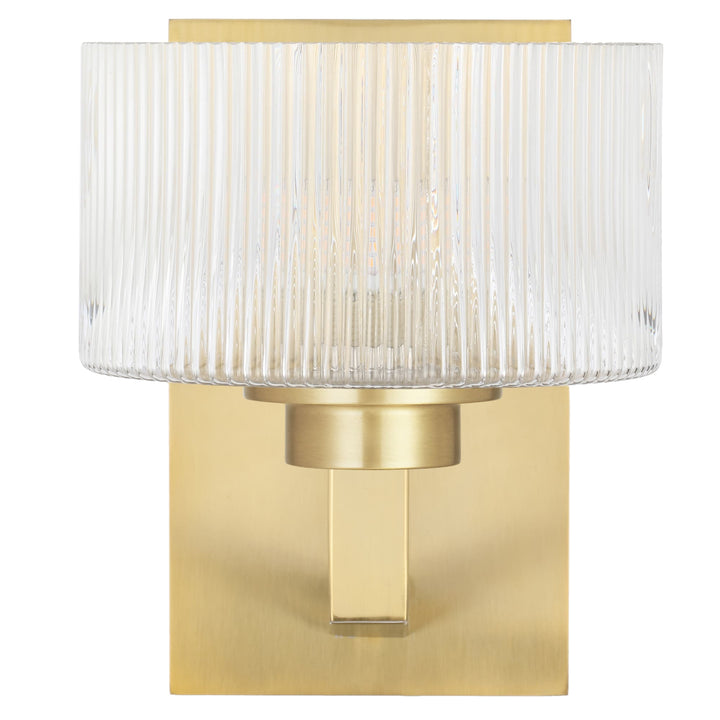 Telbix Moreno II Modern Drum Wall Light with Ribbed Glass Shade | Antique Gold