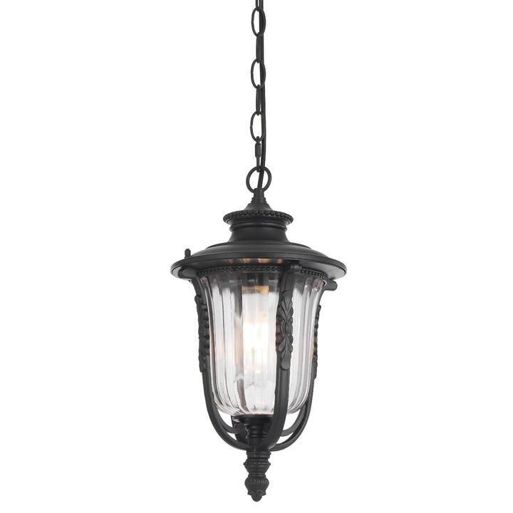 Telbix Ramiro Classic Outdoor Lantern Pendant with Textured Glass and Multiple Suspension | Black