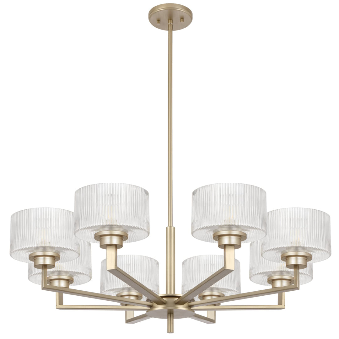 Telbix Moreno II 8 Light Modern Drum Pendant with Ribbed Glass Shade | Antique Silver