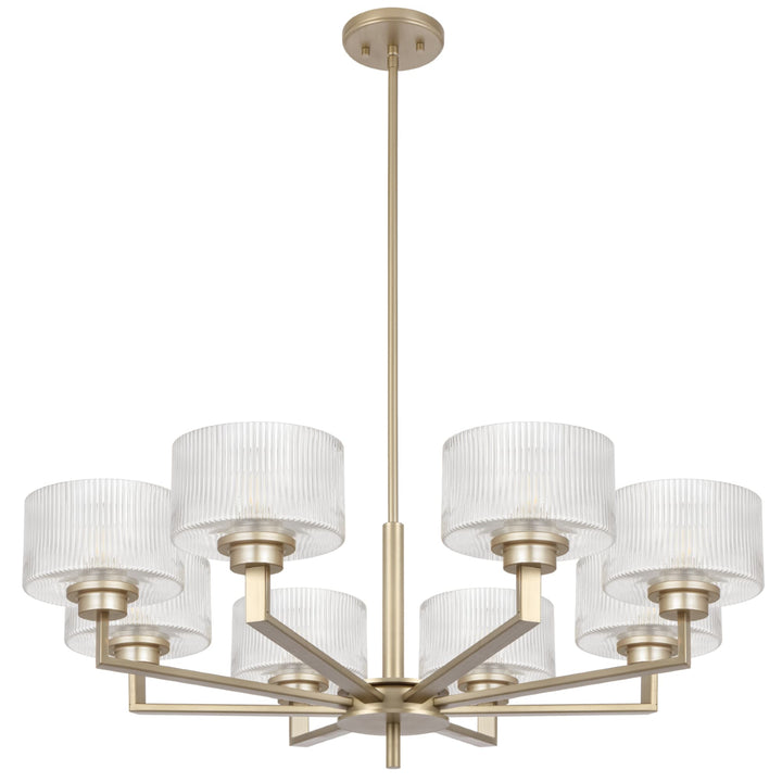 Telbix Moreno II 8 Light Modern Drum Pendant with Ribbed Glass Shade | Antique Silver