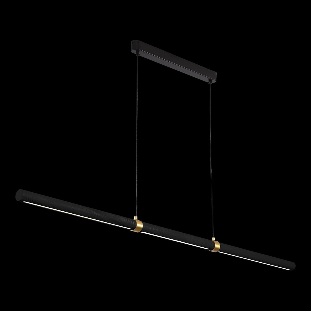 Calibo Aquila 2000mm Timber Tubular LED Linear Pendant with Brass Finish Collar | Black Ash with Black