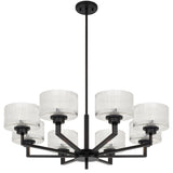 Telbix Moreno II 8 Light Modern Drum Pendant with Ribbed Glass Shade | Black