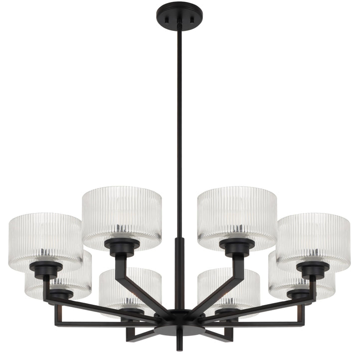 Telbix Moreno II 8 Light Modern Drum Pendant with Ribbed Glass Shade | Black