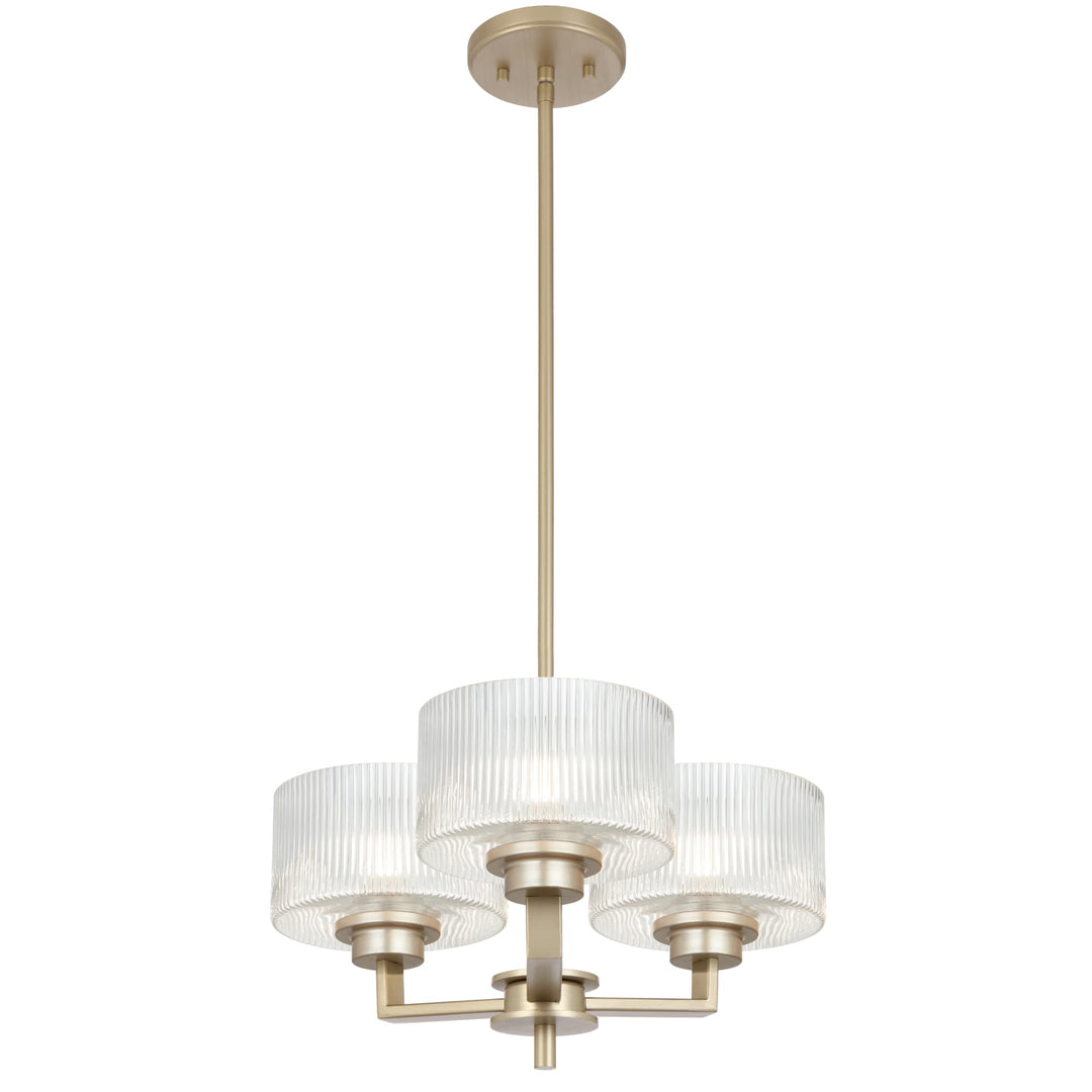 Telbix Moreno II 3 Light Modern Drum Pendant with Ribbed Glass Shade | Antique Silver