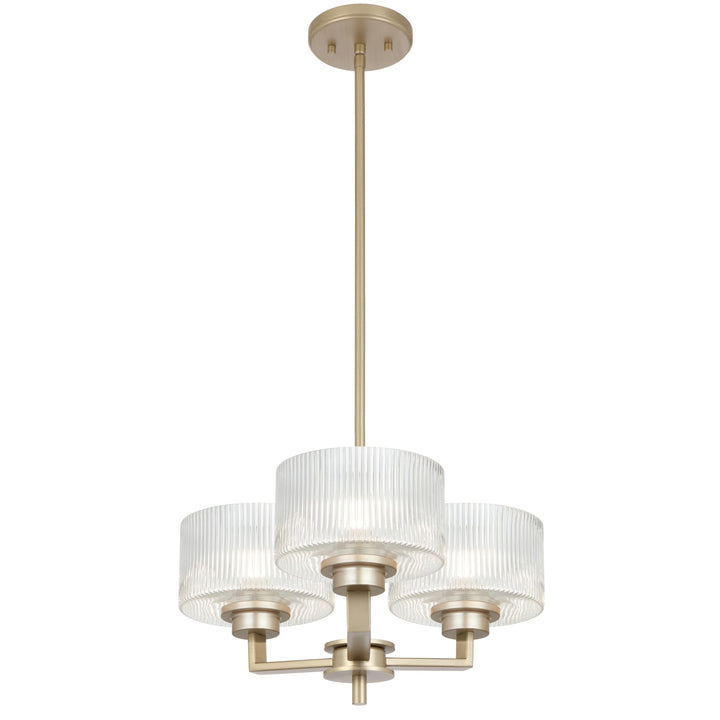 Telbix Moreno II 3 Light Modern Drum Pendant with Ribbed Glass Shade | Antique Silver