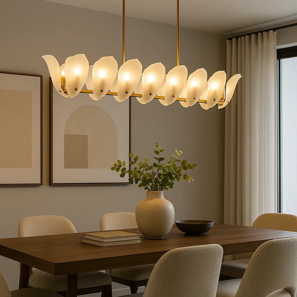 Telbix Monte 16-Light Rectangular Pendant with Frosted Glass Leaf Motif | Brass