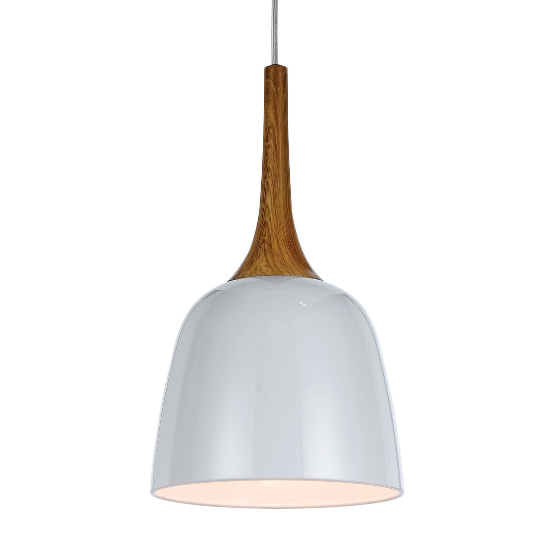 Telbix Polk White Shade With Oak Pendant Light (E27) | Small