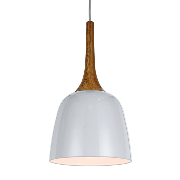 Telbix Polk White Shade With Oak Pendant Light (E27) | Small