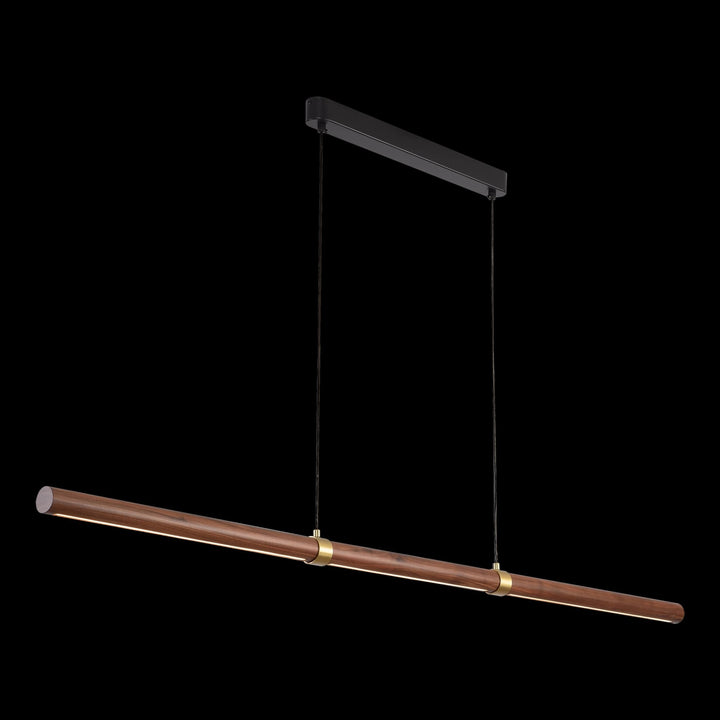 Calibo Aquila 1500mm Timber Tubular LED Linear Pendant with Brass Finish Collar | Walnut with Black