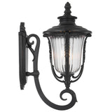 Telbix Ramiro Large Classic Lantern-Style Outdoor Wall Light with Textured Glass | Black