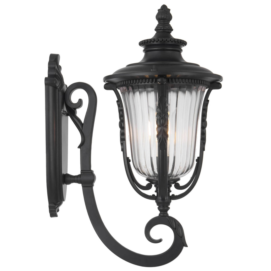 Telbix Ramiro Large Classic Lantern-Style Outdoor Wall Light with Textured Glass | Black