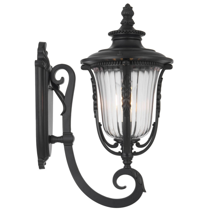 Telbix Ramiro Large Classic Lantern-Style Outdoor Wall Light with Textured Glass | Black