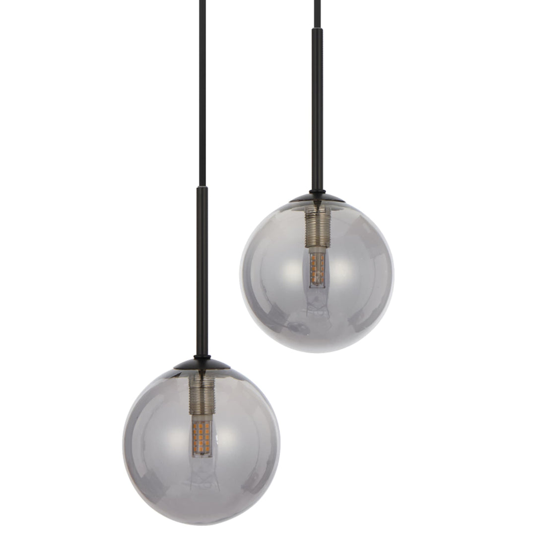 Telbix Gaston Black 2 Light Pendant Light | Smoke