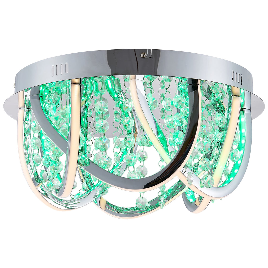 Telbix Luxia Round Flush Mount LED Ceiling Light with Cascading Crystals and RGB Colour Effects | Small