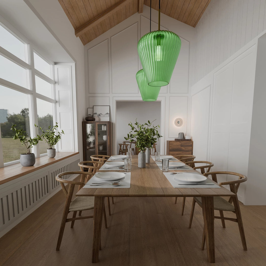 Calibo Ribbon Fluted Glass 360mm Pendant Light | Green